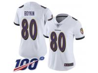 #80 Limited Miles Boykin White Football Road Women's Jersey Baltimore Ravens Vapor Untouchable 100th Season