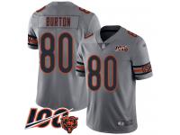 #80 Limited Trey Burton Silver Football Men's Jersey Chicago Bears Inverted Legend Vapor Rush 100th Season
