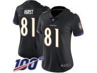 #81 Limited Hayden Hurst Black Football Alternate Women's Jersey Baltimore Ravens Vapor Untouchable 100th Season