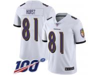 #81 Limited Hayden Hurst White Football Road Men's Jersey Baltimore Ravens Vapor Untouchable 100th Season