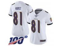 #81 Limited Hayden Hurst White Football Road Women's Jersey Baltimore Ravens Vapor Untouchable 100th Season