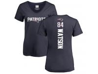 #84 Benjamin Watson Navy Blue Football Backer Women's New England Patriots T-Shirt