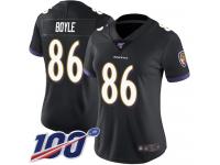 #86 Limited Nick Boyle Black Football Alternate Women's Jersey Baltimore Ravens Vapor Untouchable 100th Season