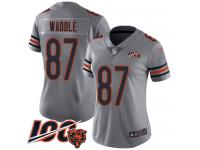 #87 Limited Tom Waddle Silver Football Women's Jersey Chicago Bears Inverted Legend Vapor Rush 100th Season