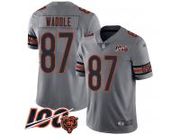 #87 Limited Tom Waddle Silver Football Youth Jersey Chicago Bears Inverted Legend Vapor Rush 100th Season