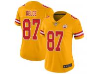 #87 Limited Travis Kelce Gold Football Women's Jersey Kansas City Chiefs Inverted Legend Vapor Rush