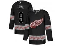 #9 Adidas Authentic Gordie Howe Men's Black NHL Jersey - Detroit Red Wings Team Logo Fashion