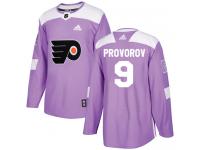 #9 Authentic Ivan Provorov Purple Adidas NHL Men's Jersey Philadelphia Flyers Fights Cancer Practice