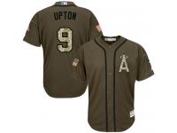 #9 Men's Justin Upton Replica Jersey Green MLB Majestic Los Angeles Angels of Anaheim Salute to Service