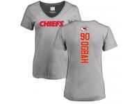 #90 Emmanuel Ogbah Ash Football Backer V-Neck Women's Kansas City Chiefs T-Shirt