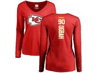 #90 Emmanuel Ogbah Red Football Backer Slim Fit Women's Kansas City Chiefs Long Sleeve T-Shirt