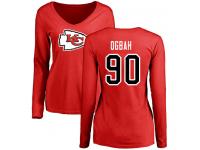 #90 Emmanuel Ogbah Red Football Name & Number Logo Slim Fit Women's Kansas City Chiefs Long Sleeve T-Shirt