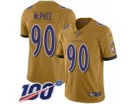 #90 Limited Pernell McPhee Gold Football Men's Jersey Baltimore Ravens Inverted Legend 100th Season