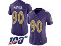#90 Limited Pernell McPhee Purple Football Women's Jersey Baltimore Ravens Rush Vapor Untouchable 100th Season