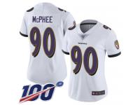 #90 Limited Pernell McPhee White Football Road Women's Jersey Baltimore Ravens Vapor Untouchable 100th Season