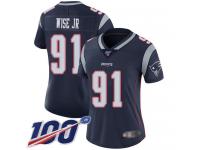 #91 Limited Deatrich Wise Jr Navy Blue Football Home Women's Jersey New England Patriots Vapor Untouchable 100th Season