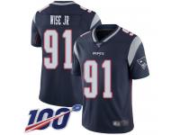 #91 Limited Deatrich Wise Jr Navy Blue Football Home Youth Jersey New England Patriots Vapor Untouchable 100th Season