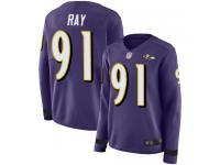 #91 Limited Shane Ray Purple Football Women's Jersey Baltimore Ravens Therma Long Sleeve