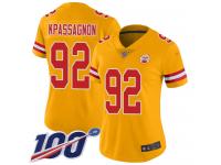 #92 Limited Tanoh Kpassagnon Gold Football Women's Jersey Kansas City Chiefs Inverted Legend Vapor Rush 100th Season