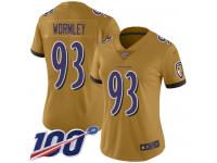#93 Limited Chris Wormley Gold Football Women's Jersey Baltimore Ravens Inverted Legend 100th Season