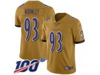 #93 Limited Chris Wormley Gold Football Youth Jersey Baltimore Ravens Inverted Legend 100th Season