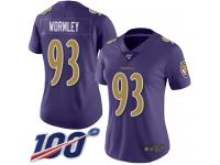 #93 Limited Chris Wormley Purple Football Women's Jersey Baltimore Ravens Rush Vapor Untouchable 100th Season