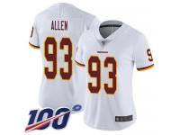 #93 Limited Jonathan Allen White Football Road Women's Jersey Washington Redskins Vapor Untouchable 100th Season
