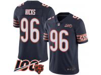 #96 Limited Akiem Hicks Navy Blue Football Home Men's Jersey Chicago Bears 100th Season