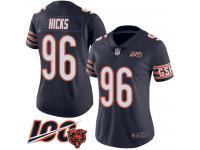 #96 Limited Akiem Hicks Navy Blue Football Home Women's Jersey Chicago Bears 100th Season