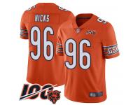 #96 Limited Akiem Hicks Orange Football Alternate Men's Jersey Chicago Bears 100th Season