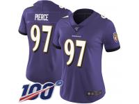 #97 Limited Michael Pierce Purple Football Home Women's Jersey Baltimore Ravens Vapor Untouchable 100th Season