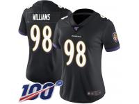 #98 Limited Brandon Williams Black Football Alternate Women's Jersey Baltimore Ravens Vapor Untouchable 100th Season
