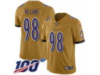 #98 Limited Brandon Williams Gold Football Youth Jersey Baltimore Ravens Inverted Legend 100th Season