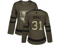Adidas NHL Women's Peter Budaj Green Authentic Jersey - #31 Los Angeles Kings Salute to Service