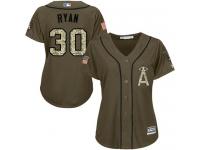 Angels #30 Nolan Ryan Green Salute to Service Women Stitched Baseball Jersey