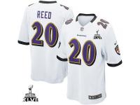 Baltimore Ravens #20 White With Super Bowl Patch Ed Reed Men's Game Jersey
