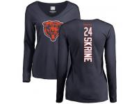 Chicago Bears Buster Skrine Women's Navy Blue - #24 Football Long Sleeve T-Shirt Backer