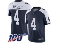 Cowboys #4 Dak Prescott Navy Blue Thanksgiving Men's Stitched Football 100th Season Vapor Throwback Limited Jersey