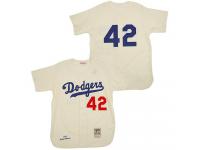 Cream Throwback Jackie Robinson Men #42 Mitchell And Ness MLB Los Angeles Dodgers Jersey