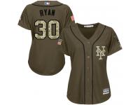 Green Authentic Nolan Ryan Women's Jersey #30 Salute to Service MLB New York Mets Majestic