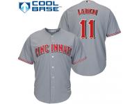 Grey Barry Larkin Men #11 Majestic MLB Cincinnati Reds Cool Base Road Jersey