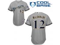 Grey Martin Maldonado Men #12 Majestic MLB Milwaukee Brewers Cool Base Road Jersey