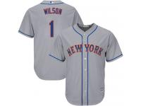 Grey  Mookie Wilson Men's Jersey #1 Cool Base MLB New York Mets Majestic Road