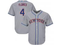 Grey  Wilmer Flores Men's Jersey #4 Cool Base MLB New York Mets Majestic Road