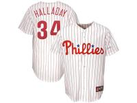 Majestic Philadelphia Phillies #34 Roy Halladay White Pinstripe Replica Baseball Jersey
