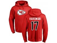Men #17 Mecole Hardman Red Football Name & Number Logo Kansas City Chiefs Pullover Hoodie