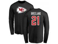 Men #21 Bashaud Breeland Black Football Name & Number Logo Kansas City Chiefs Long Sleeve T-Shirt