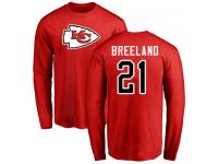 Men #21 Bashaud Breeland Red Football Name & Number Logo Kansas City Chiefs Long Sleeve T-Shirt