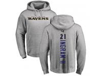 Men #21 Mark Ingram II Ash Football Backer Baltimore Ravens Pullover Hoodie