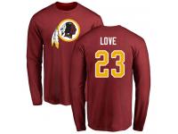 Men #23 Bryce Love Maroon Football Name & Number Logo Washington Redskins Long Sleeve T-Shirt